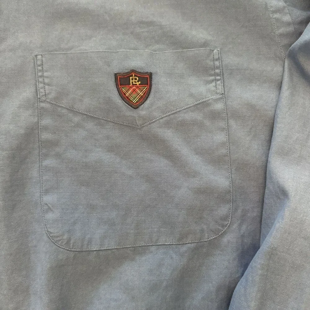 Ralph Lauren Golf LARGE BLUE Shirt Men's Tilden 100% Cotton Button‎ Up EXCELLENT